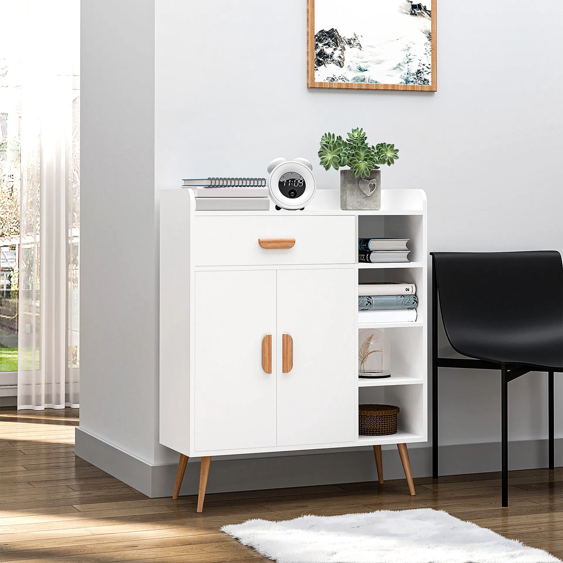HOMCOM White Sideboard with Storage Drawer for Hallway, Kitchen, Bedroom, and Living Room - Stylish and Functional Floor Cupboard
