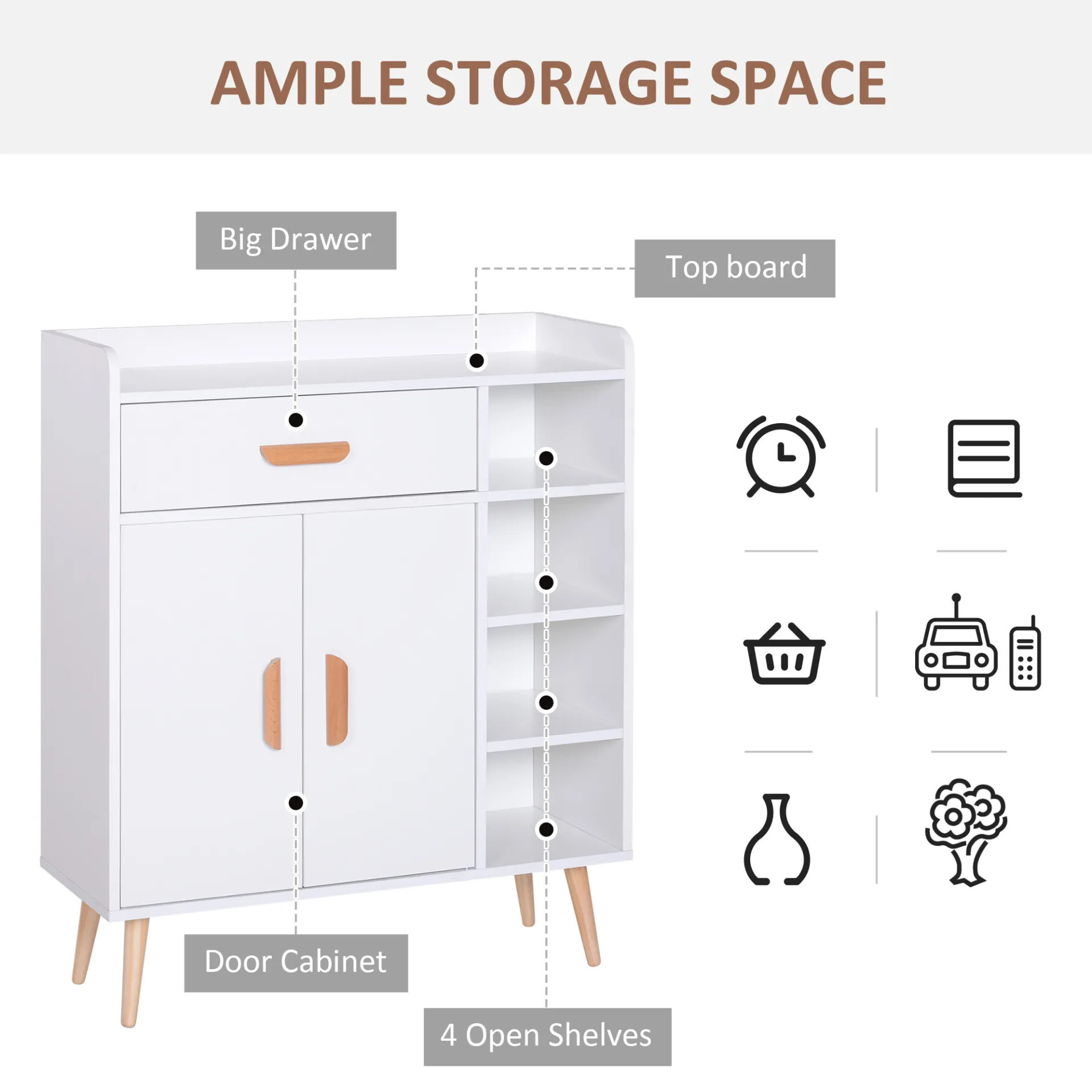 HOMCOM White Sideboard with Storage Drawer for Hallway, Kitchen, Bedroom, and Living Room - Stylish and Functional Floor Cupboard