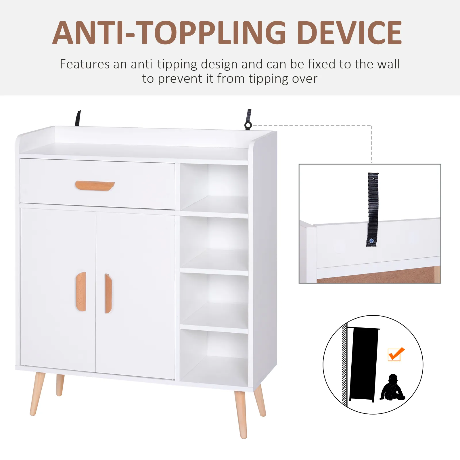 HOMCOM White Sideboard with Storage Drawer for Hallway, Kitchen, Bedroom, and Living Room - Stylish and Functional Floor Cupboard