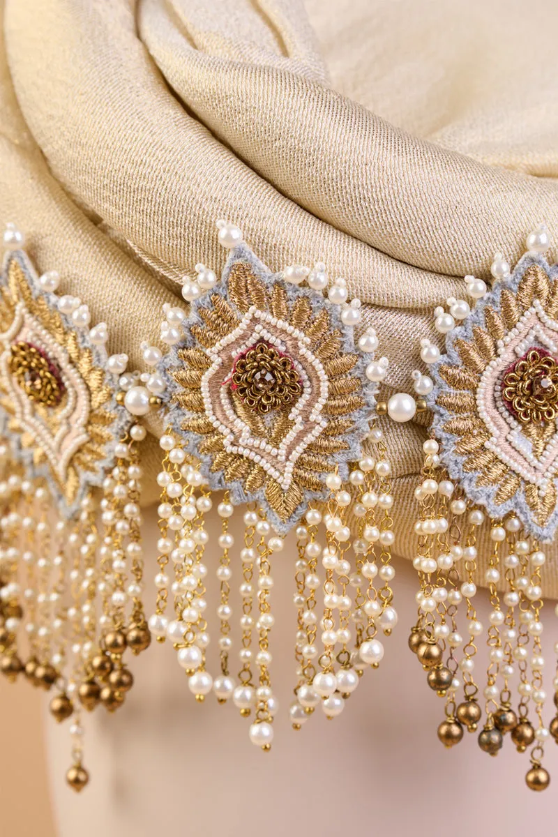 Ivory Embroidered Sehra With Drop Pearls