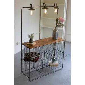 Kalalou - Wall Display W Three Lights-Six Wire Cubbies & Wood Shelf