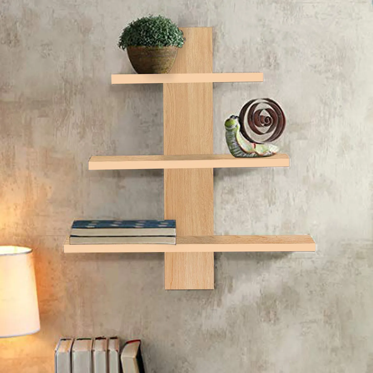 Kawachi Engineered MDF Wood Wall shelf Home Decor Items For Living Room Display Rack Storage Shelves Beige
