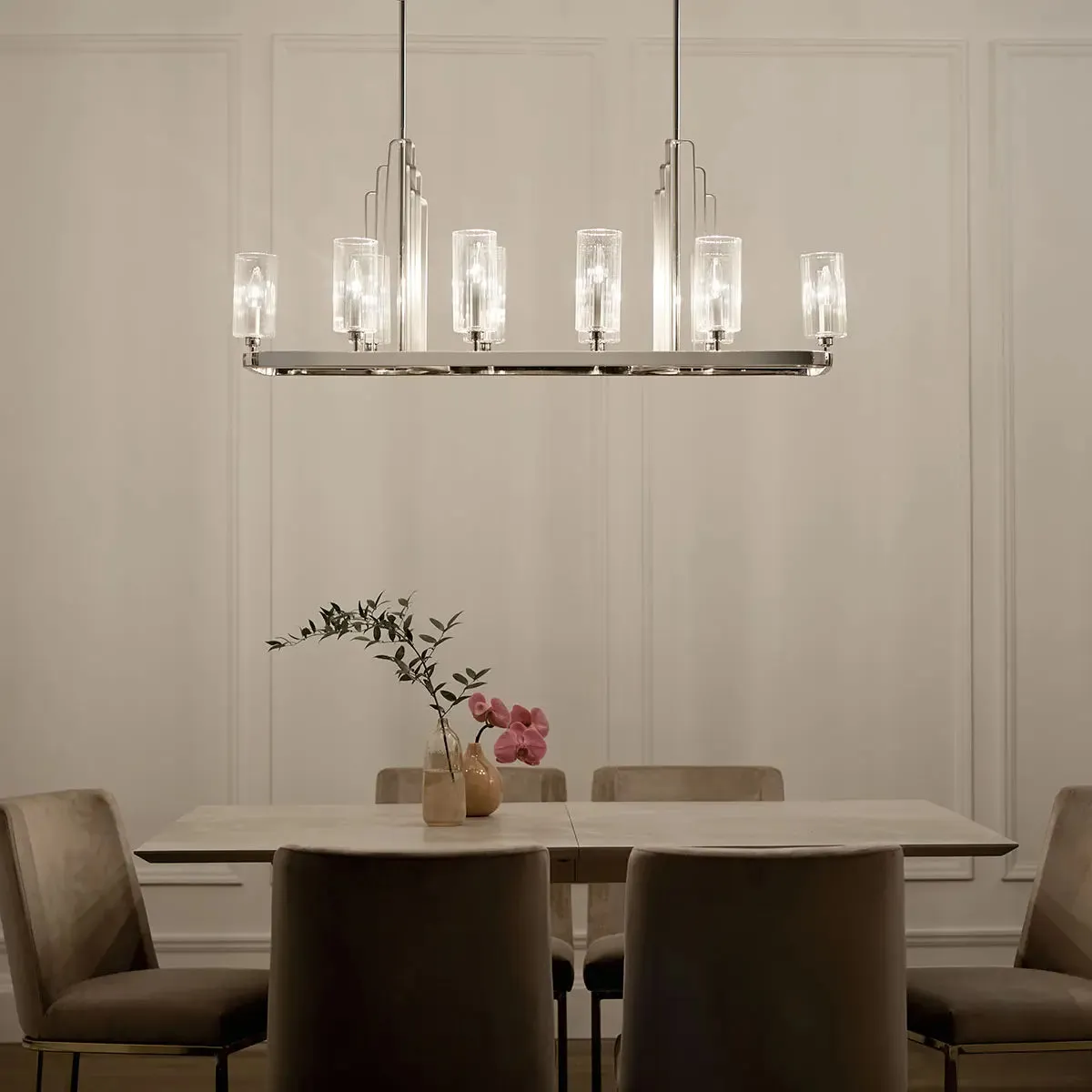 Kimrose 45" 10-Light Linear Chandelier with Clear Fluted Glass, Polished Nickel Finish