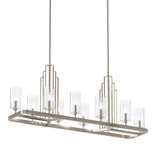 Kimrose 45" 10-Light Linear Chandelier with Clear Fluted Glass, Polished Nickel Finish