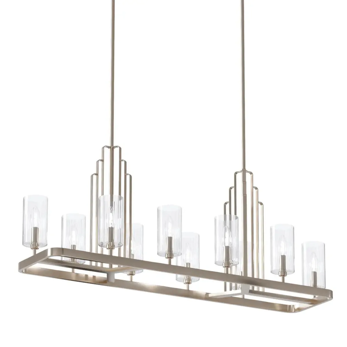 Kimrose 45" 10-Light Linear Chandelier with Clear Fluted Glass, Polished Nickel Finish