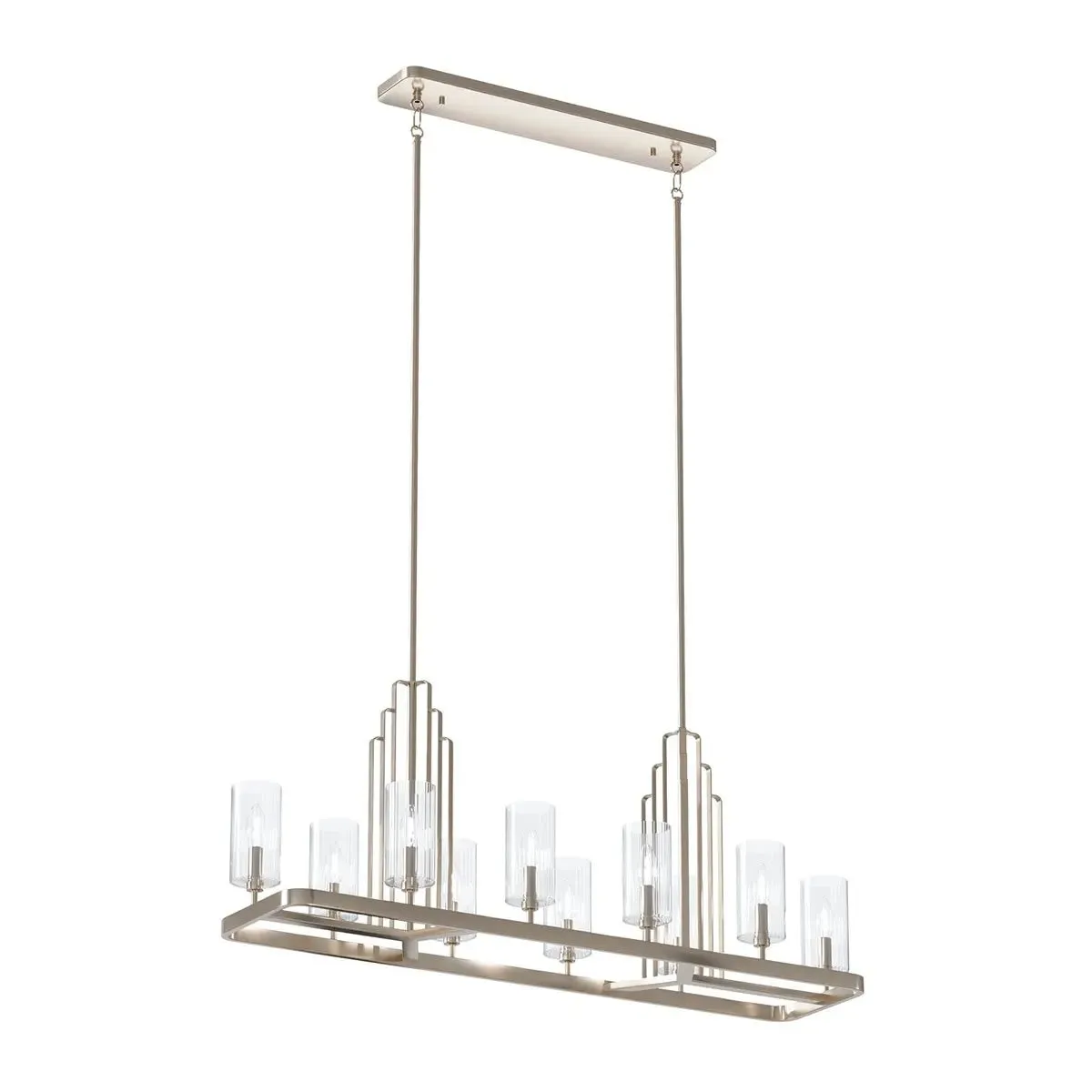Kimrose 45" 10-Light Linear Chandelier with Clear Fluted Glass, Polished Nickel Finish
