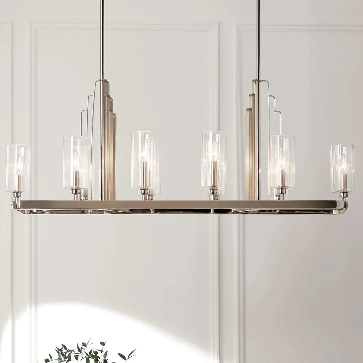 Kimrose 45" 10-Light Linear Chandelier with Clear Fluted Glass, Polished Nickel Finish