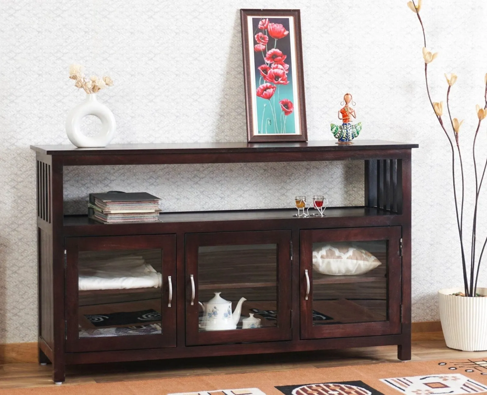 Kozhikode Sheesham Wood Three Door Kitchen Crockery Cabinet
