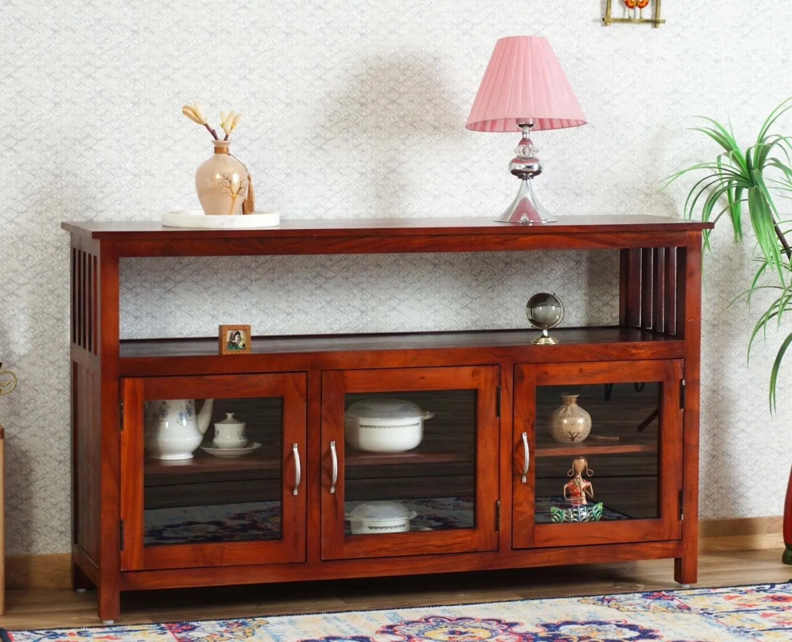 Kozhikode Sheesham Wood Three Door Kitchen Crockery Cabinet