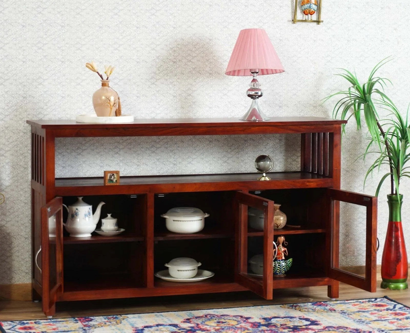 Kozhikode Sheesham Wood Three Door Kitchen Crockery Cabinet
