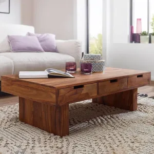 Kuber Industries Matte Finish Sheesham Wooden Center Table for Living Room | Wood Coffee Table for Living Room, Bedroom & Office with Storage | Brown