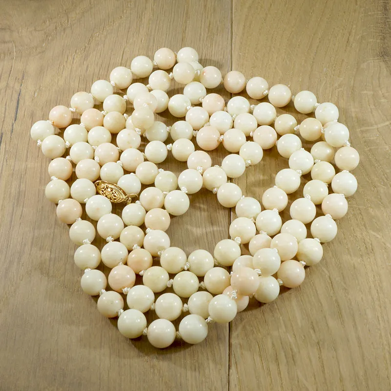 Long Angel Skin Beads with Gold Clasp