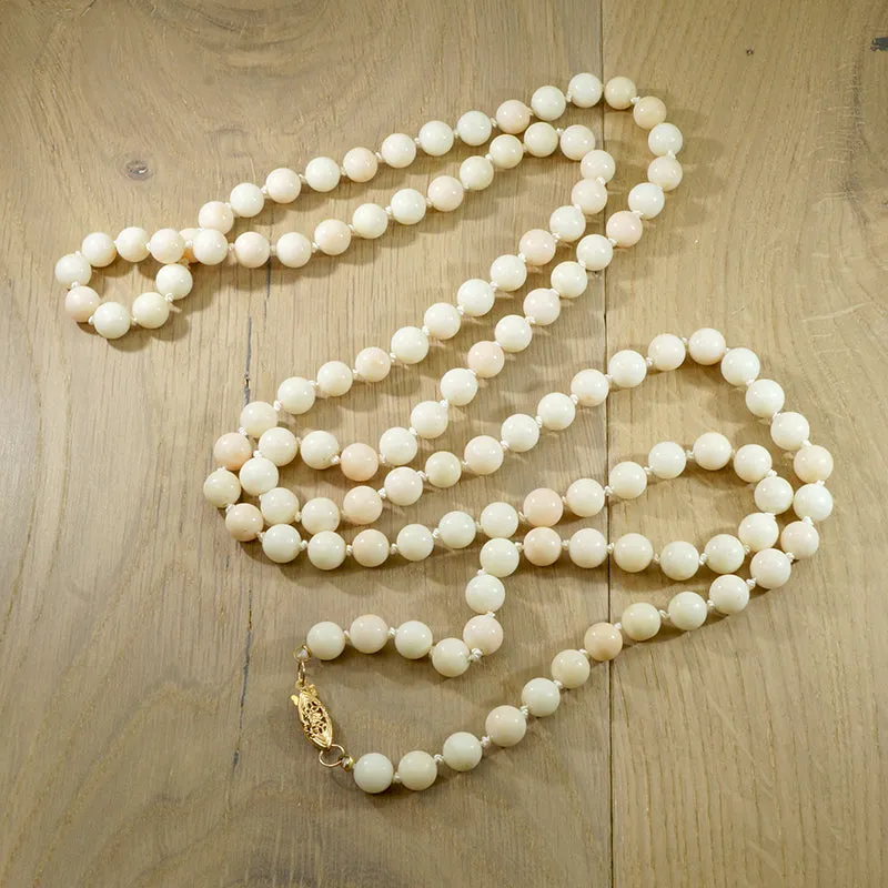 Long Angel Skin Beads with Gold Clasp