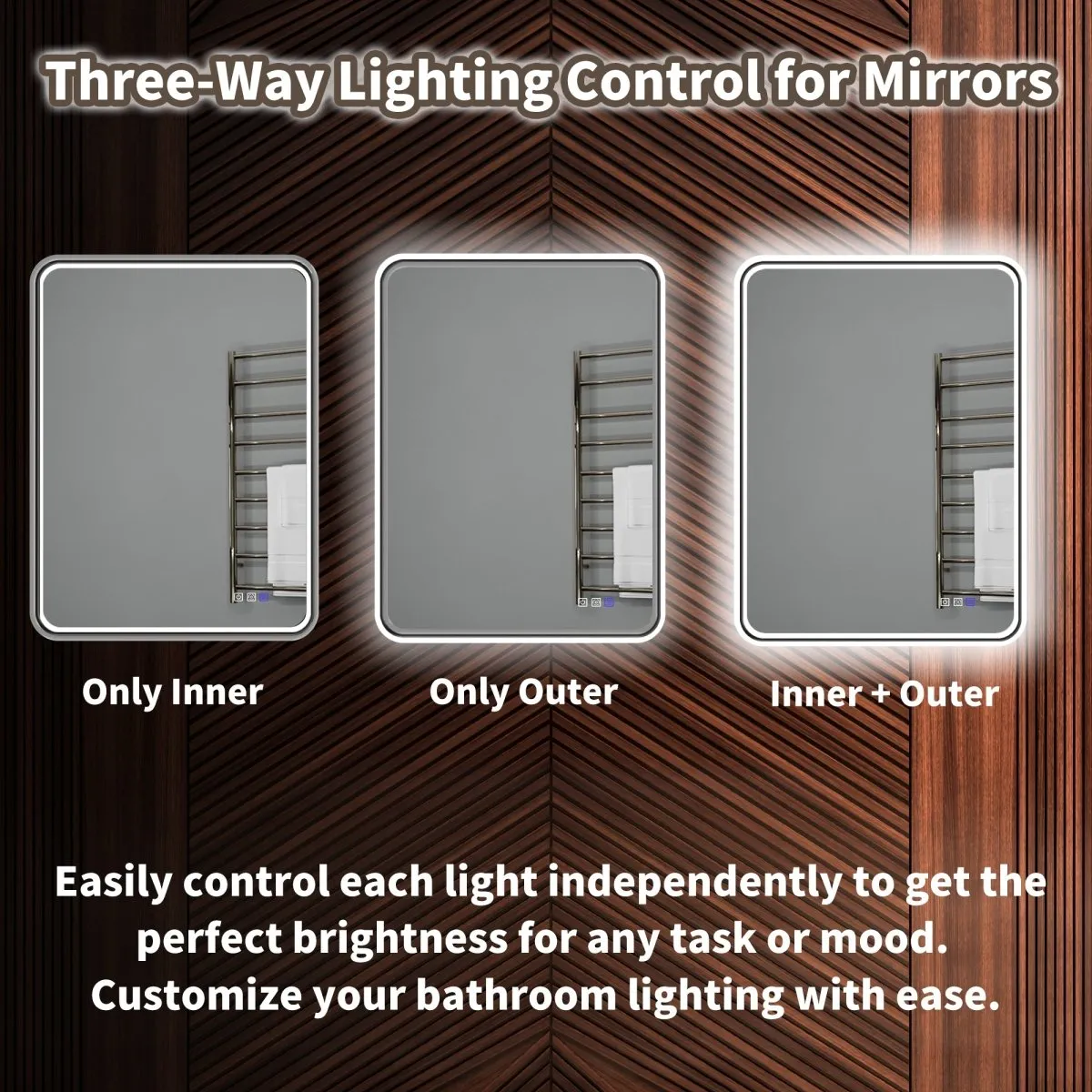 Lumina 60" W x 36" H LED Lighted Bathroom Mirror, High Illuminate, Inner&Outer Lighting,Anti-Fog, Dimmable, Black Frame with Rounded Corners