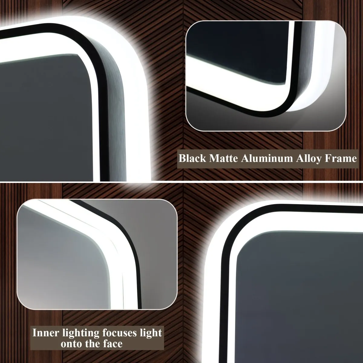 Lumina 60" W x 36" H LED Lighted Bathroom Mirror, High Illuminate, Inner&Outer Lighting,Anti-Fog, Dimmable, Black Frame with Rounded Corners