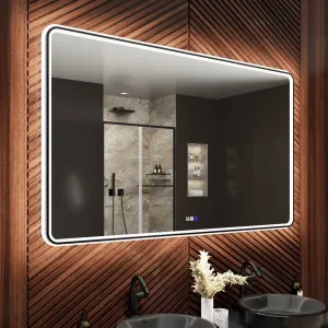 Lumina 60" W x 36" H LED Lighted Bathroom Mirror, High Illuminate, Inner&Outer Lighting,Anti-Fog, Dimmable, Black Frame with Rounded Corners