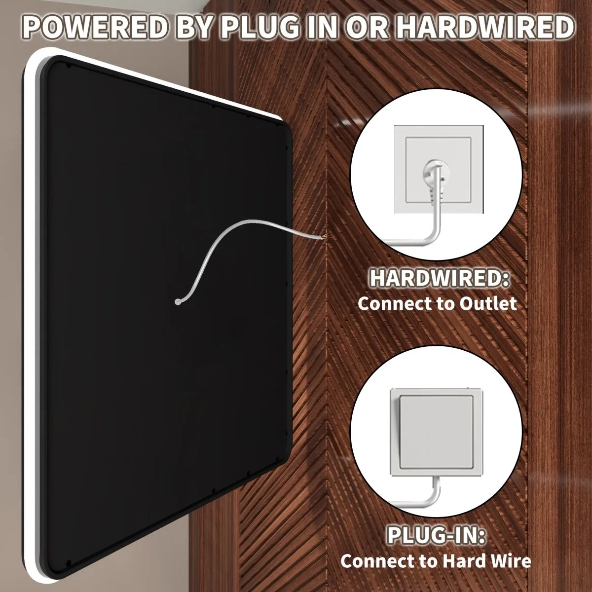 Lumina 60" W x 36" H LED Lighted Bathroom Mirror, High Illuminate, Inner&Outer Lighting,Anti-Fog, Dimmable, Black Frame with Rounded Corners