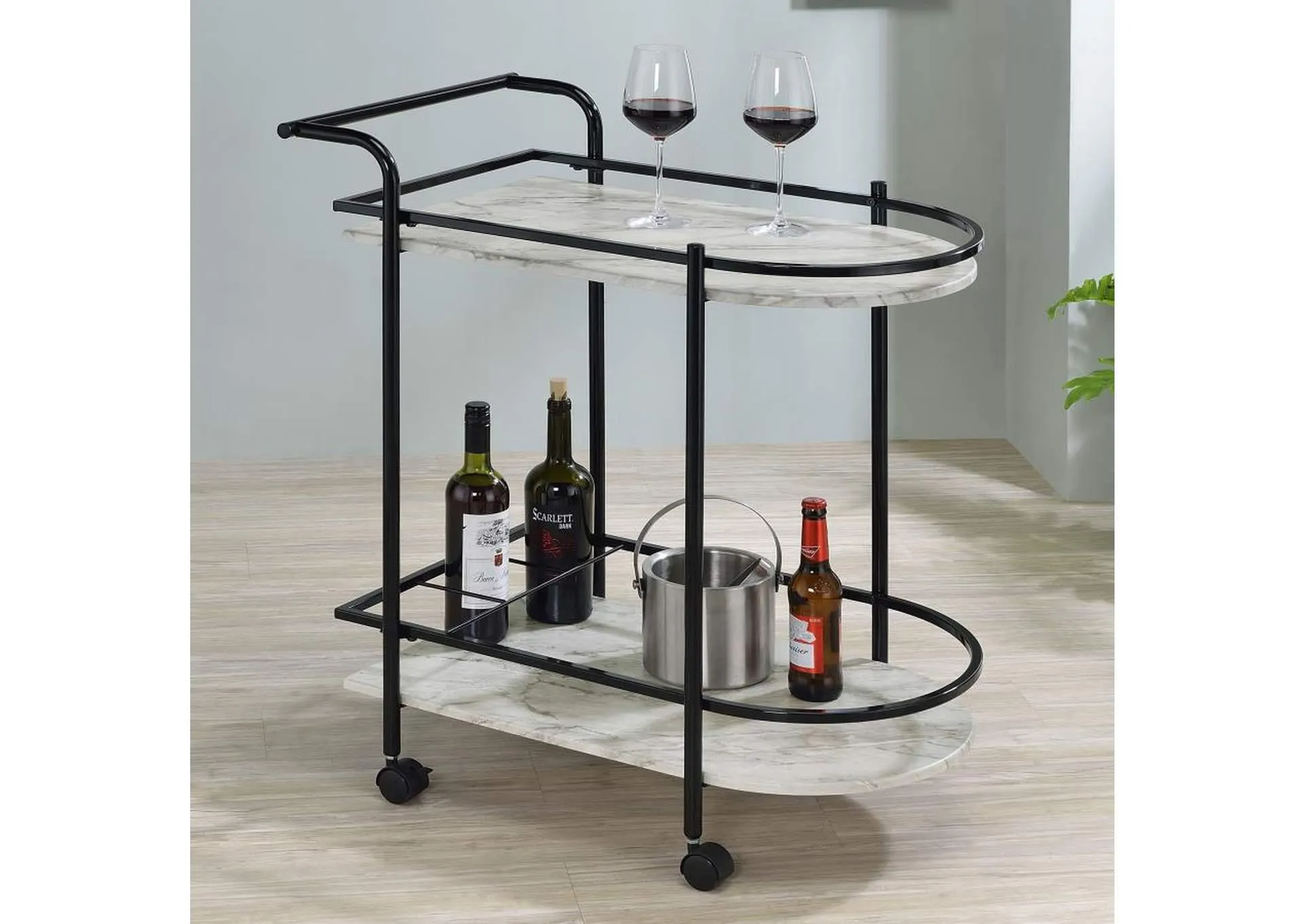 Luxurious 2 Tier Oval Iron Trolley with Marble Shelves - Modern Design
