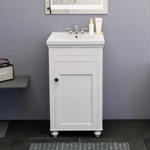 Mini 20 In. White Freestanding Solid Wood Bathroom Vanity with Porcelain Sink Top