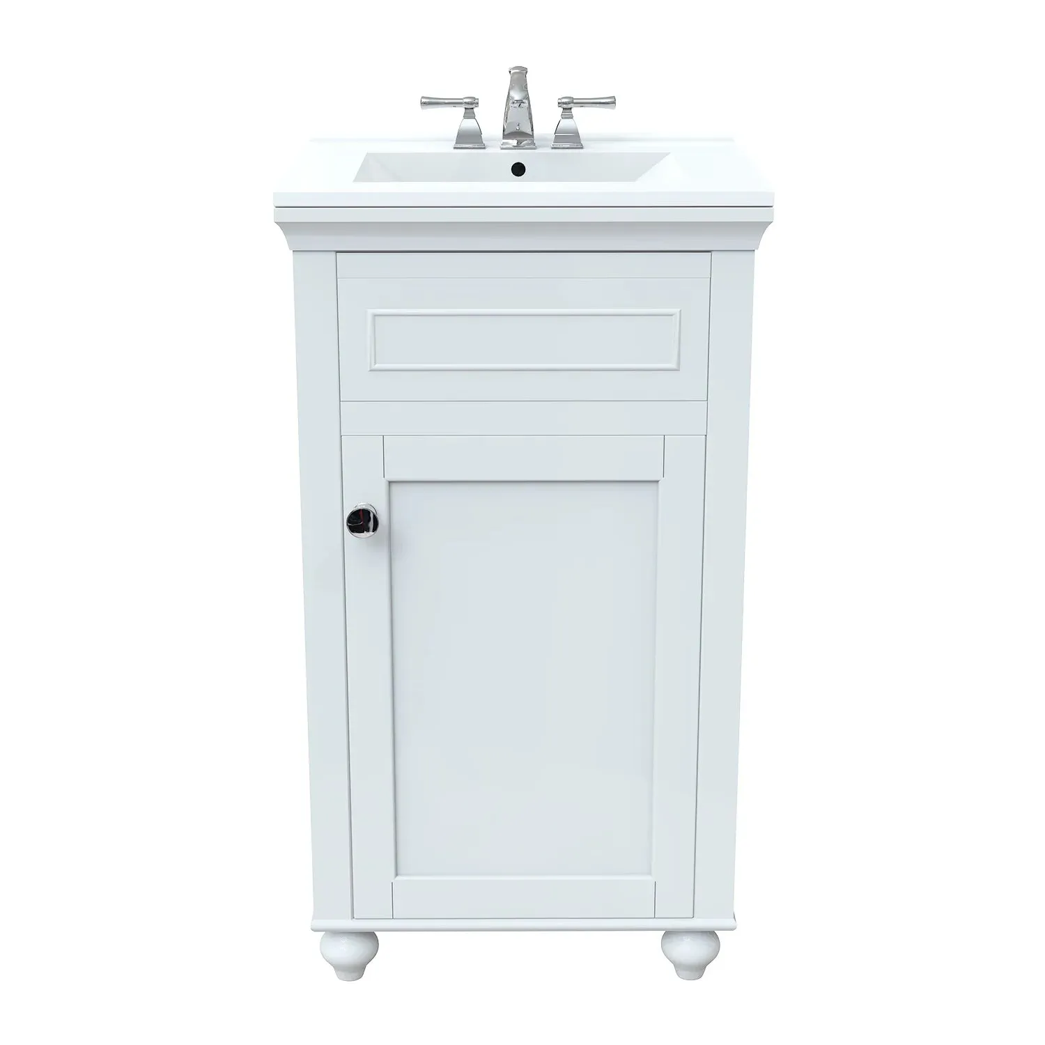 Mini 20 In. White Freestanding Solid Wood Bathroom Vanity with Porcelain Sink Top