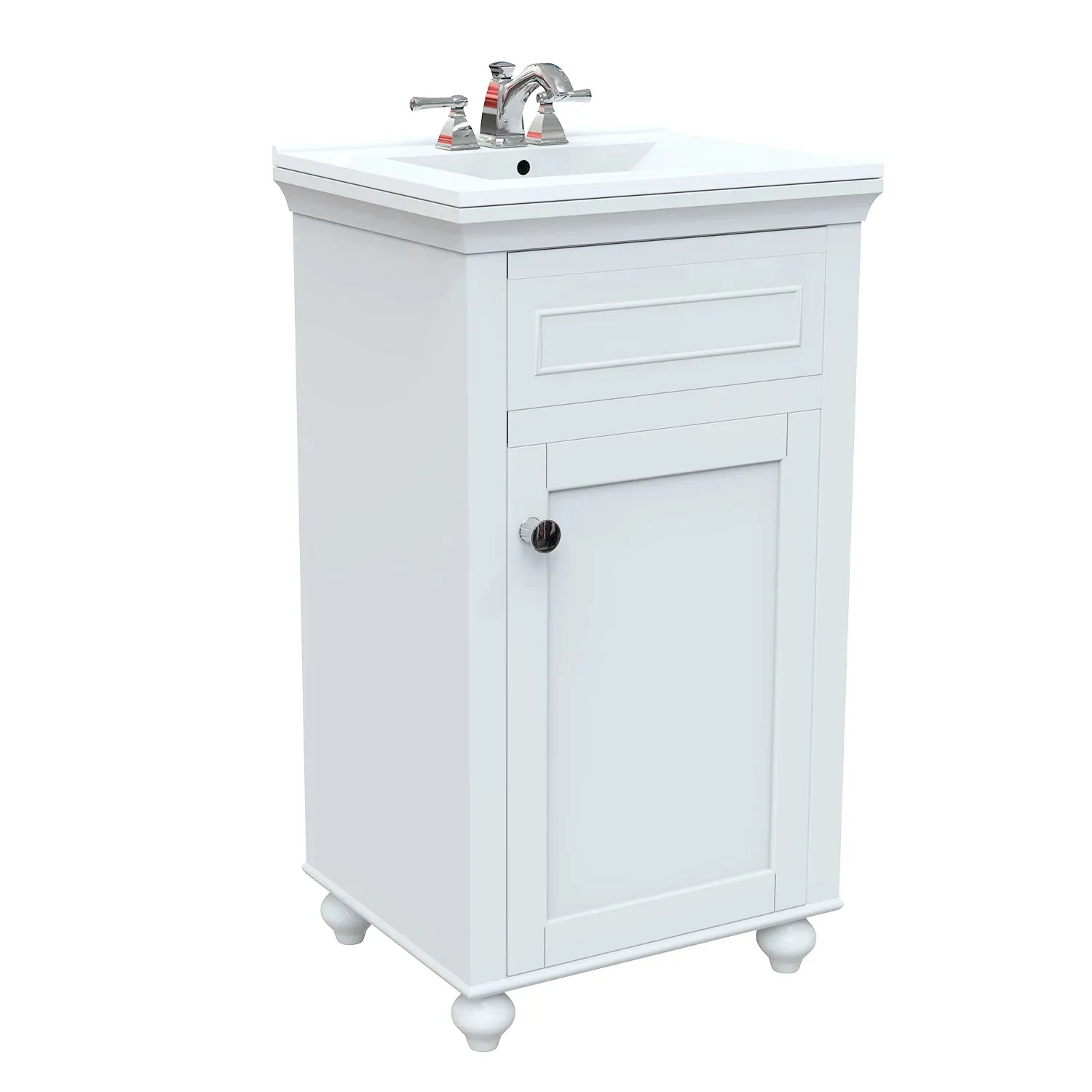 Mini 20 In. White Freestanding Solid Wood Bathroom Vanity with Porcelain Sink Top