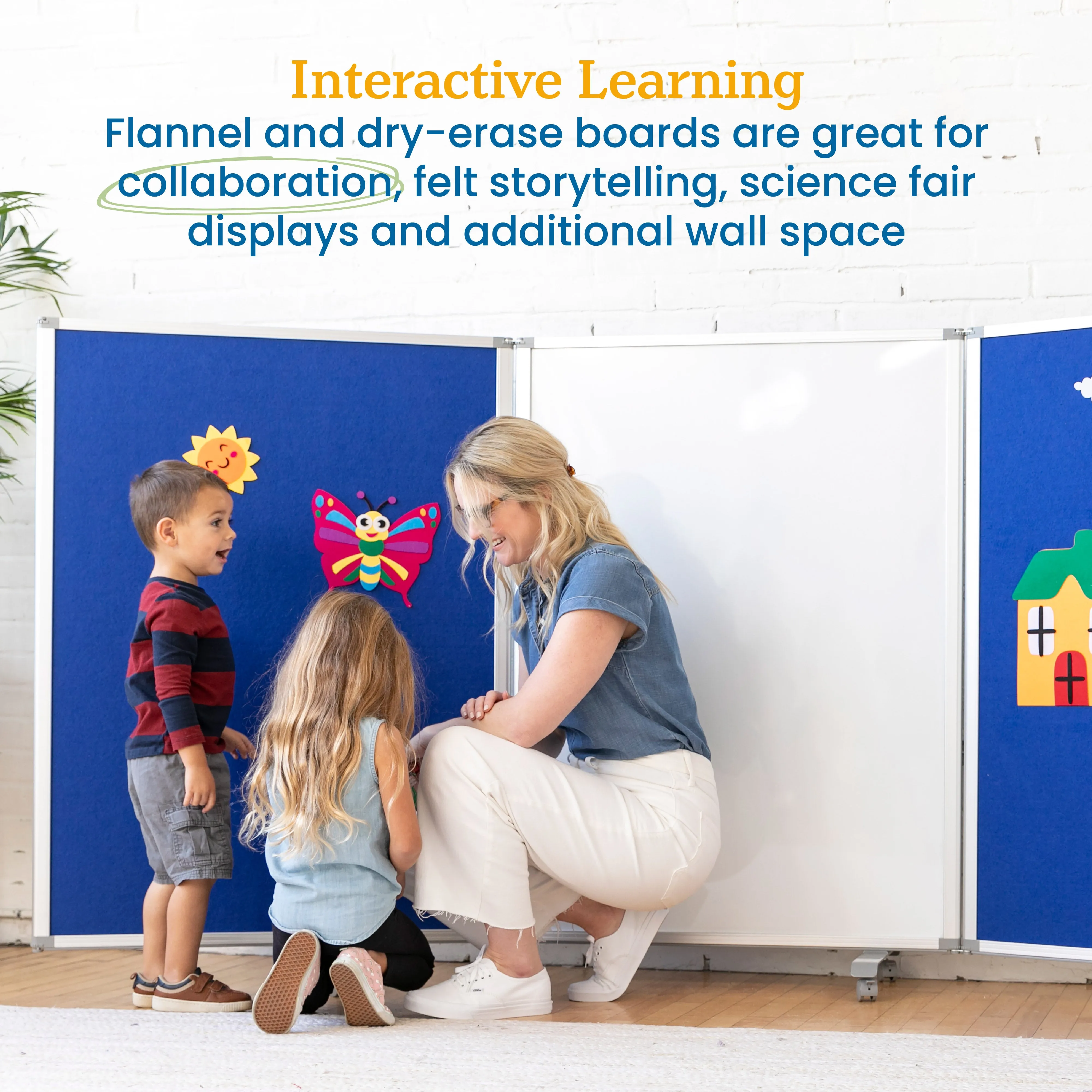 Mobile Dry-Erase and Flannel Room Divider, 3-Panel, School Supplies