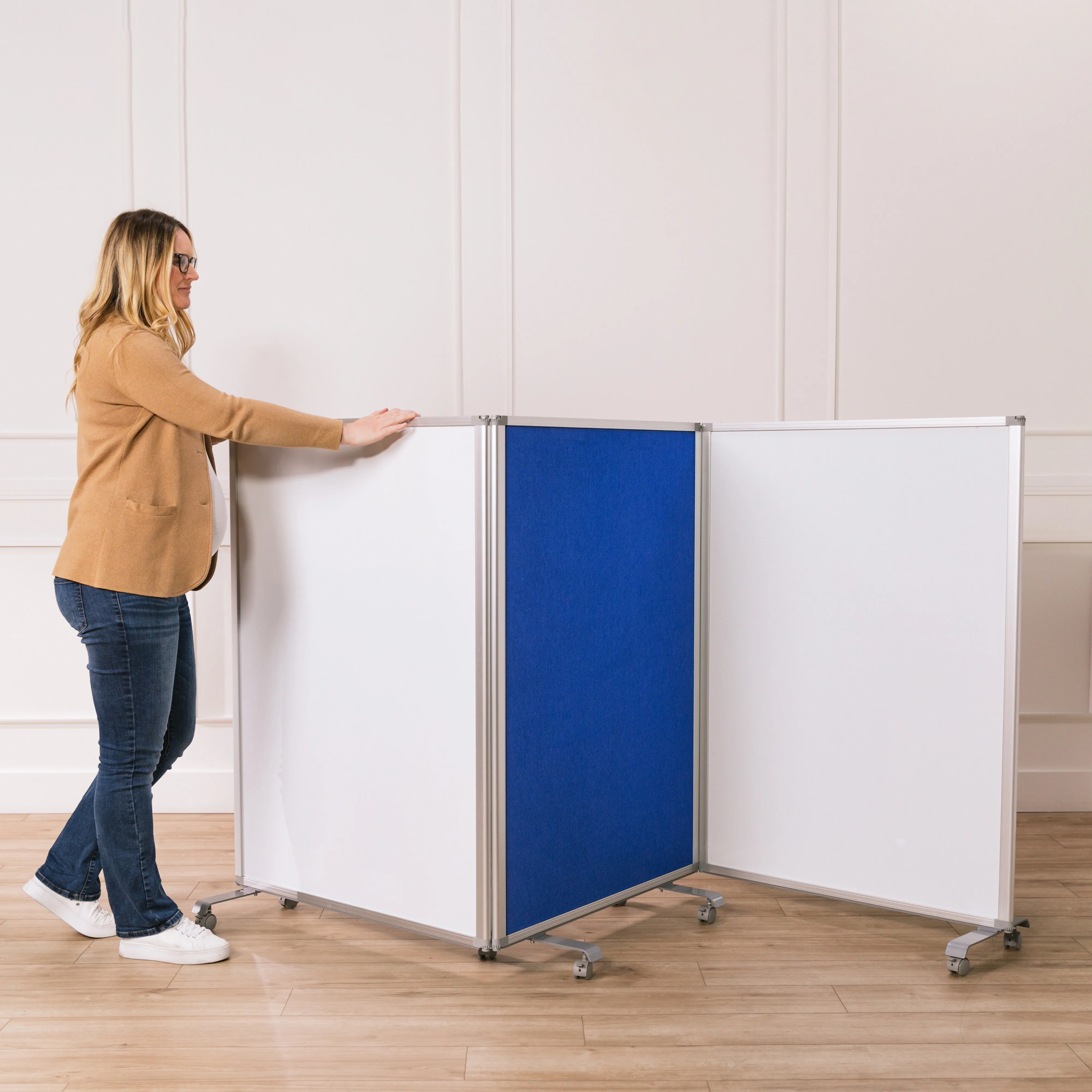 Mobile Dry-Erase and Flannel Room Divider, 3-Panel, School Supplies