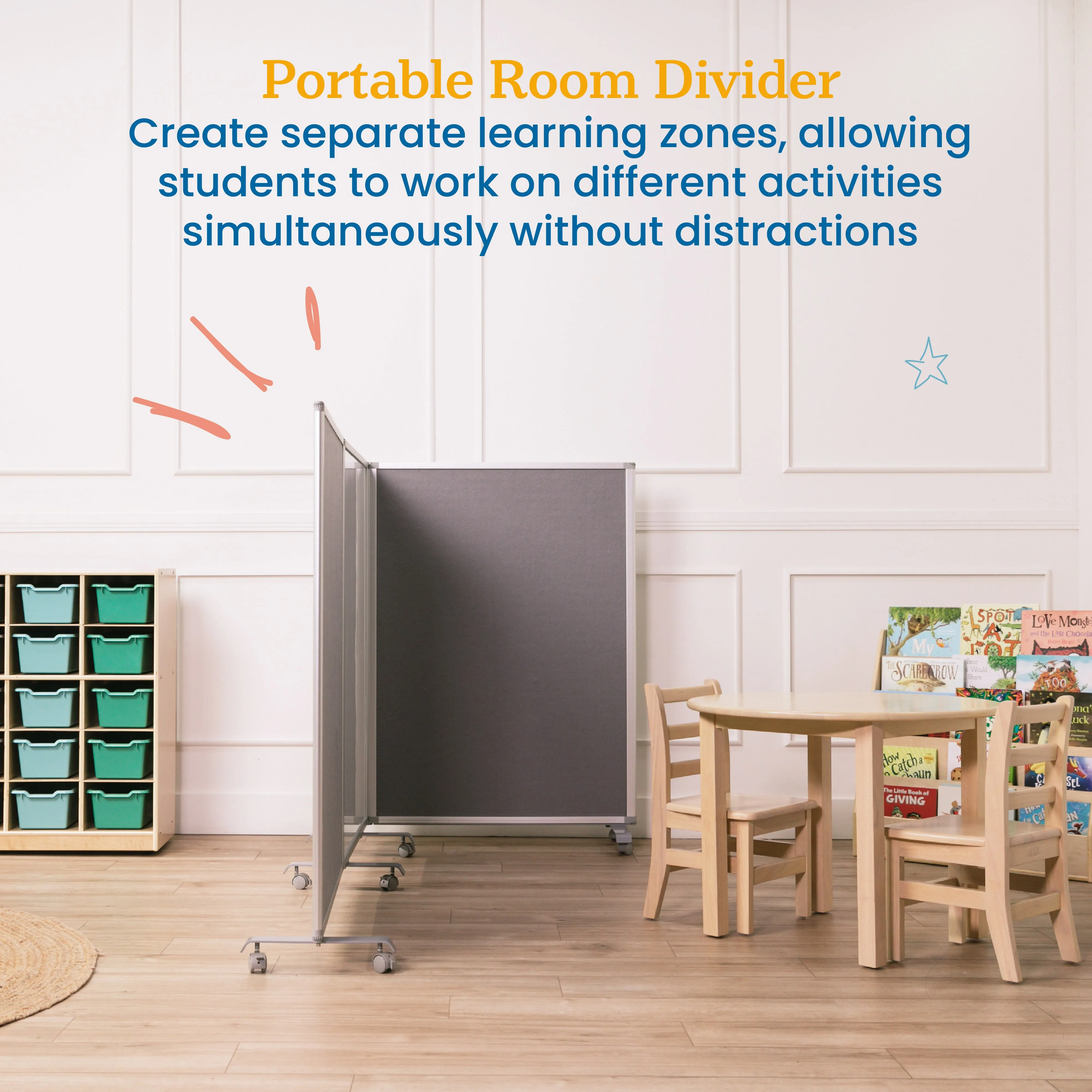 Mobile Dry-Erase and Flannel Room Divider, 3-Panel, School Supplies
