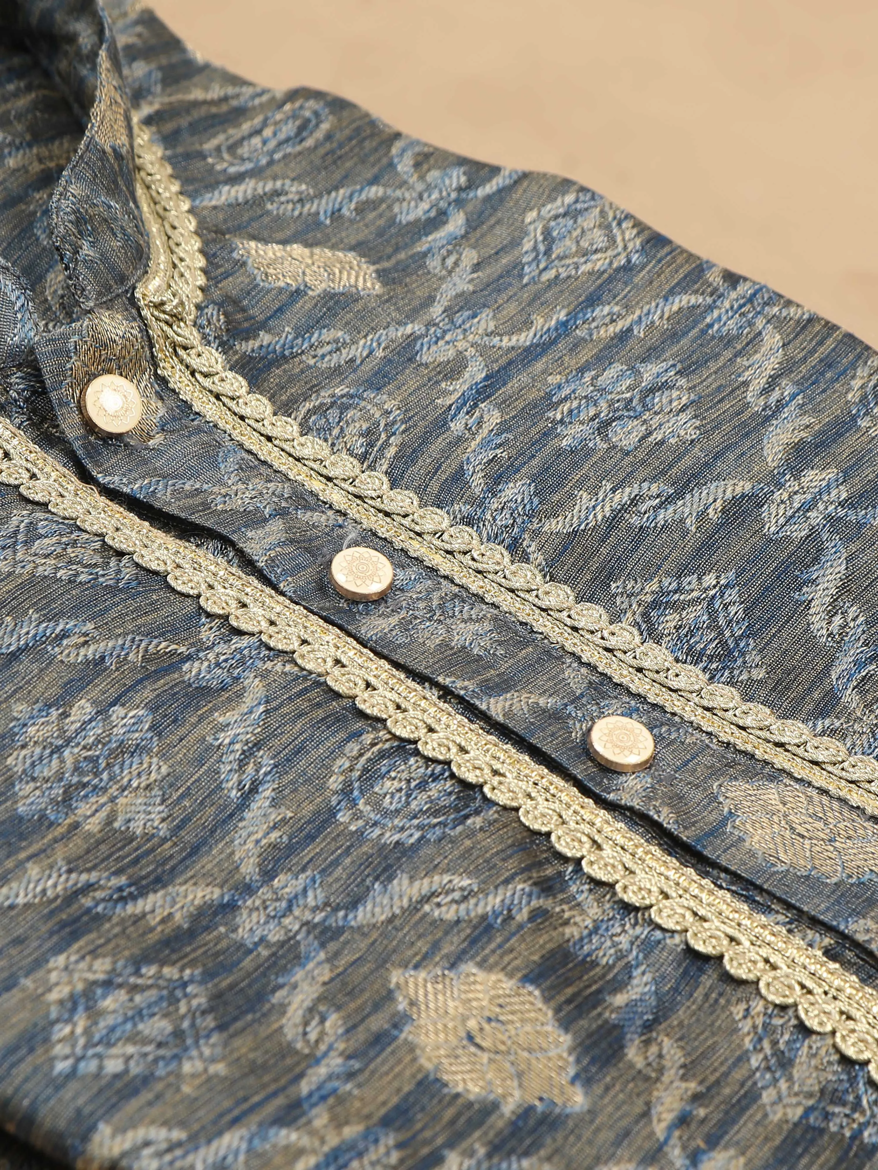 Moon Grey Banarasi Buta Long Kurta