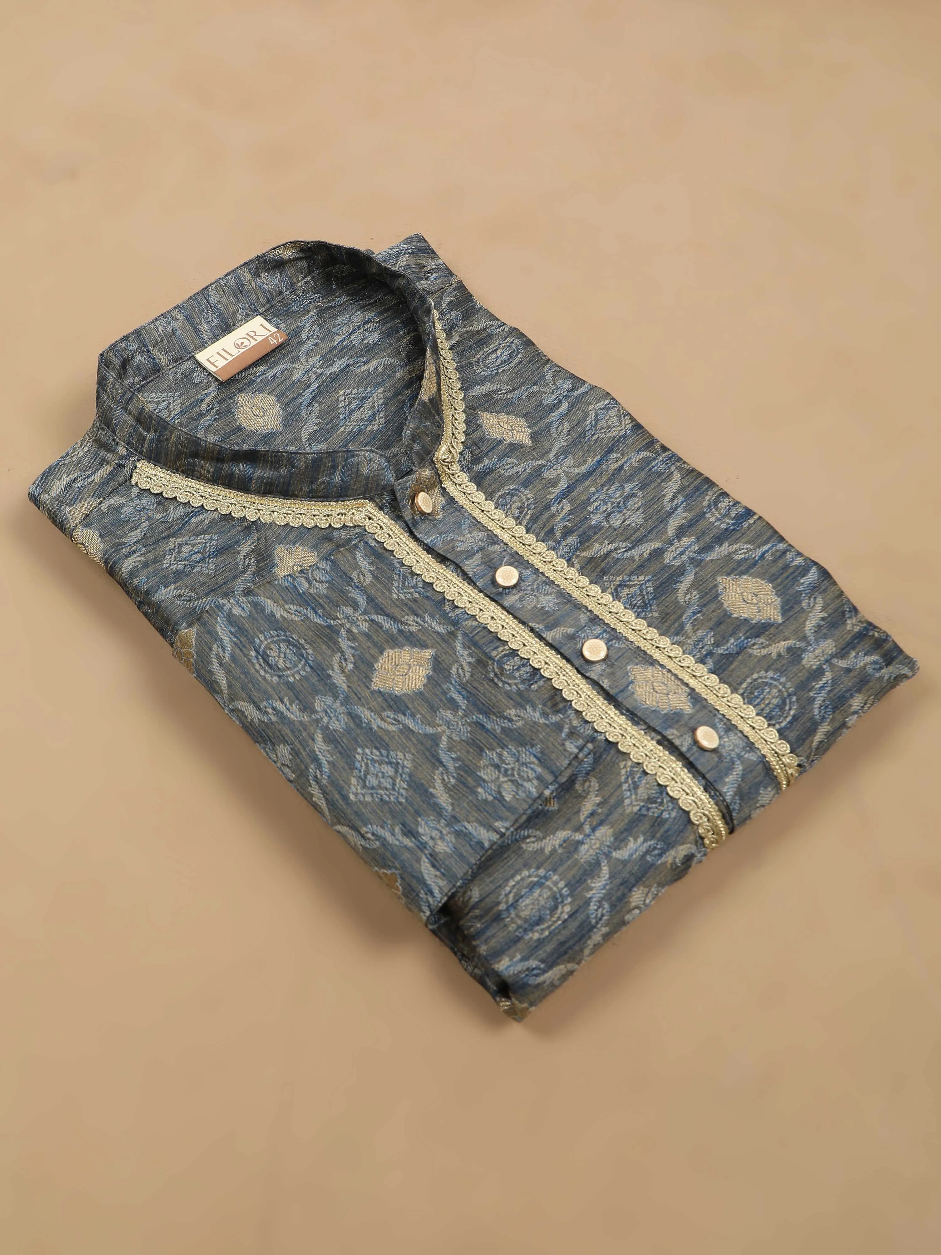 Moon Grey Banarasi Buta Long Kurta