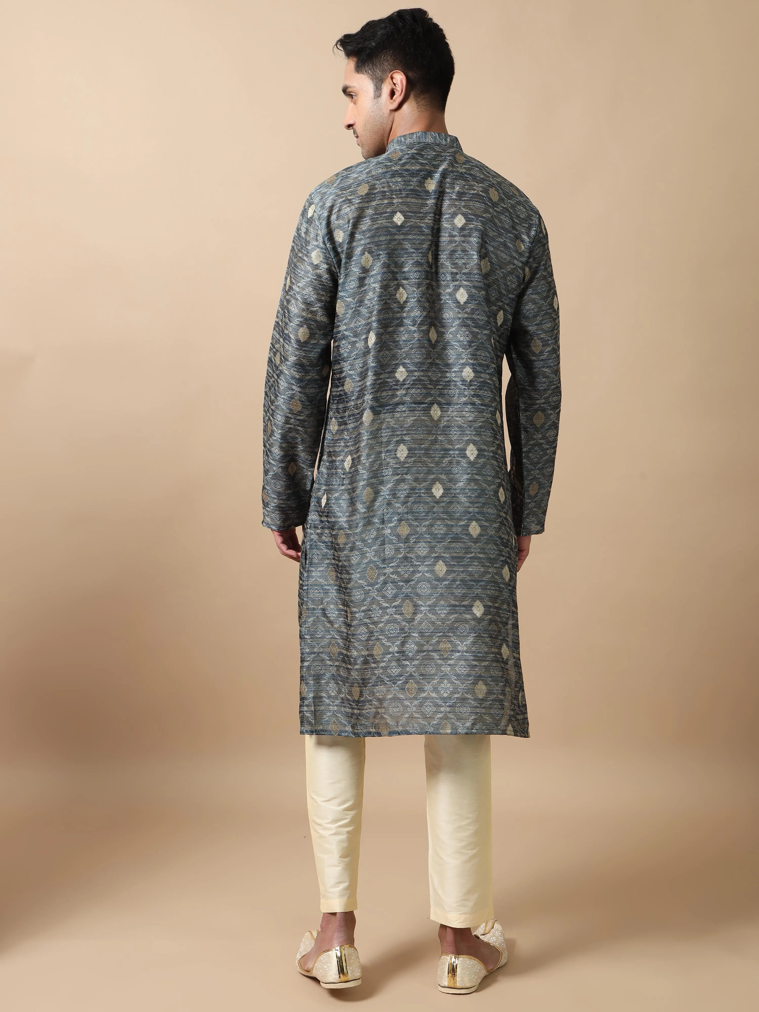 Moon Grey Banarasi Buta Long Kurta