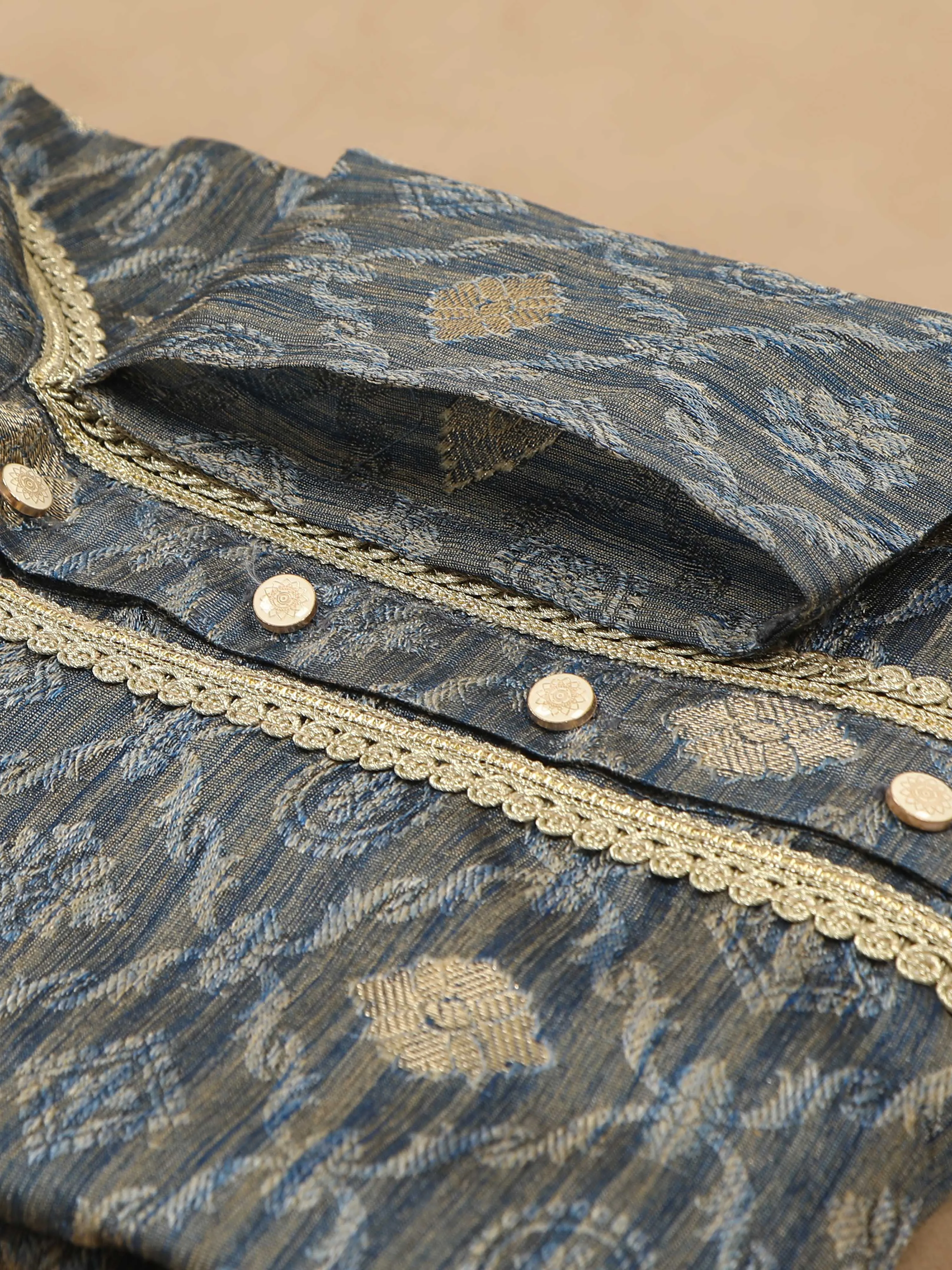Moon Grey Banarasi Buta Long Kurta