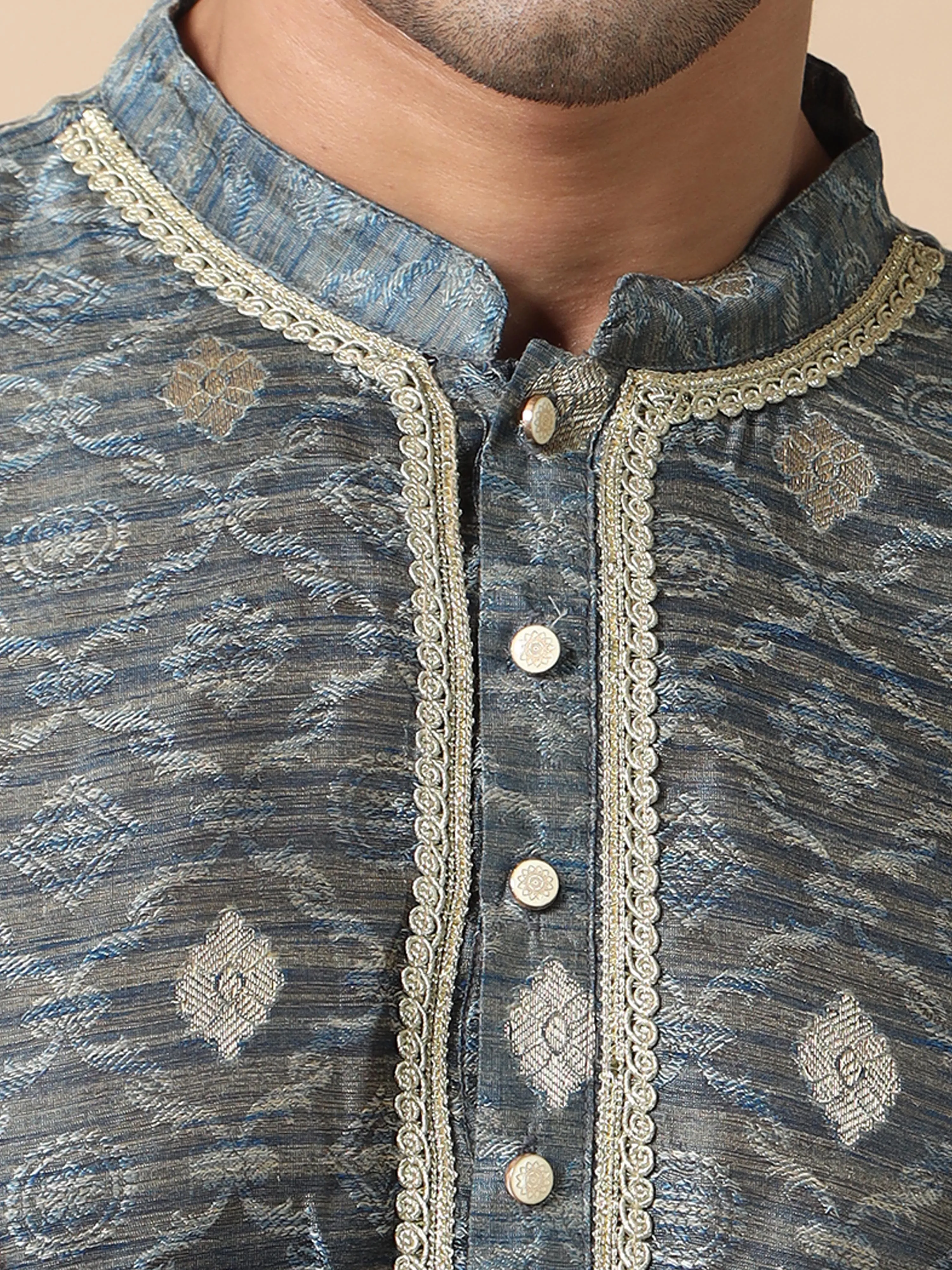 Moon Grey Banarasi Buta Long Kurta
