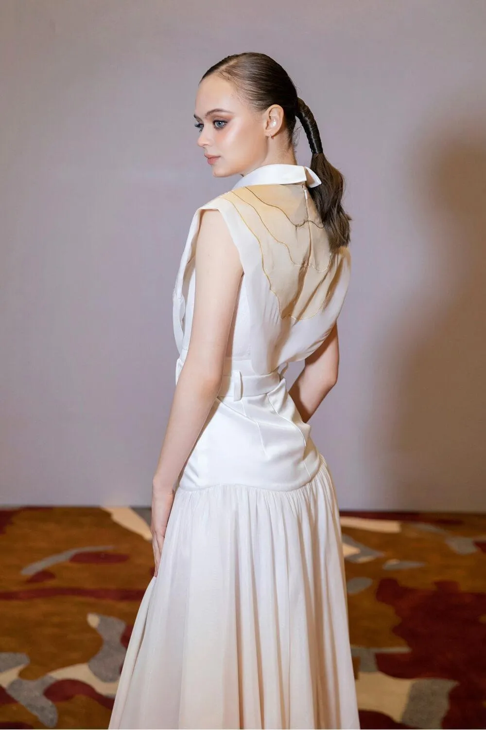 Naomi Gathered Pleated Silk Cotton Blend Midi Dress