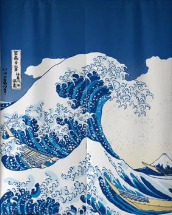 Noren | Curtain | Wall Hanging | Great wave off Kanagawa Blue