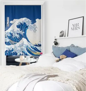 Noren | Curtain | Wall Hanging | Great wave off Kanagawa Blue