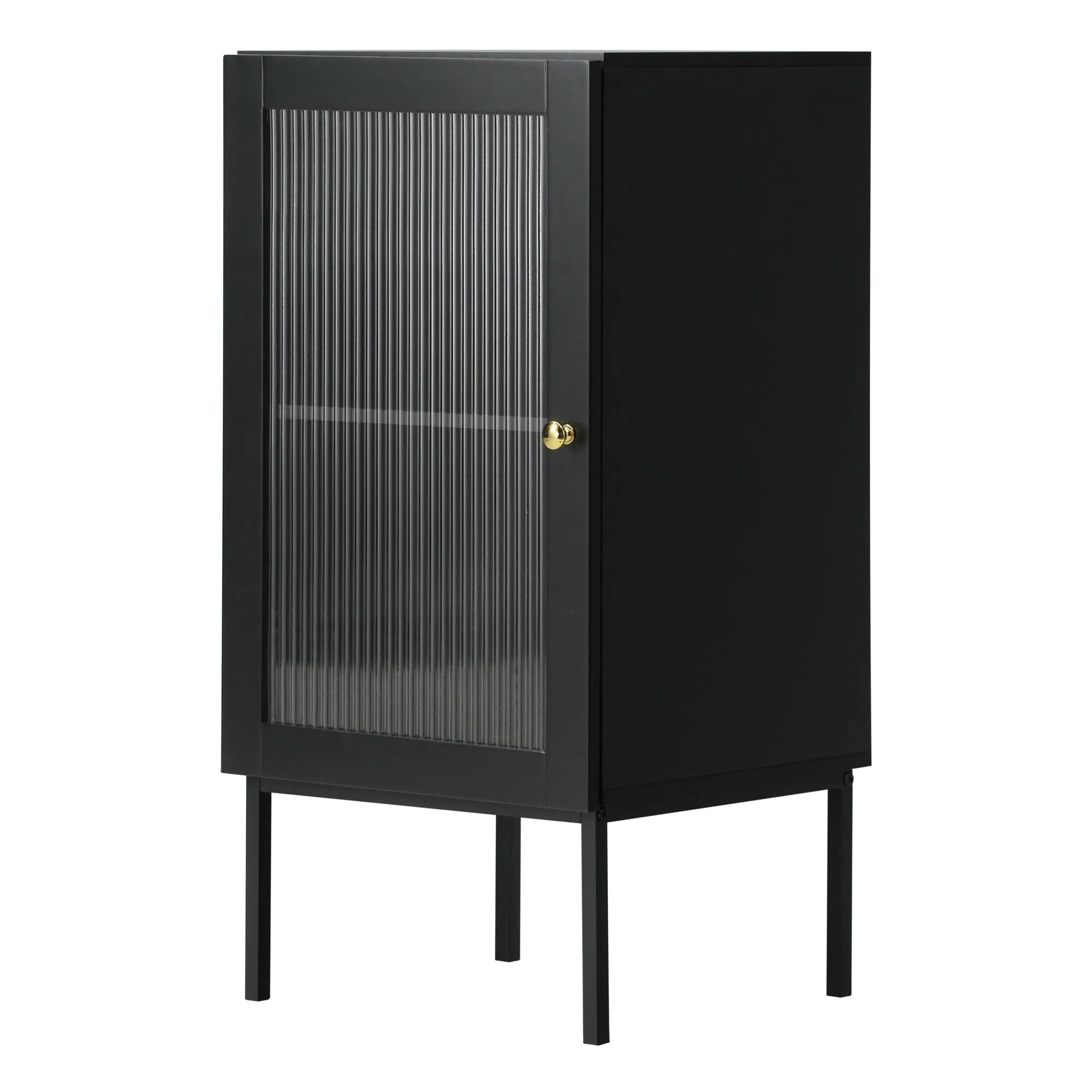 Oikiture Bathroom Cabinet Floor Cupboard Slim Storage Tempered Glass Door Black
