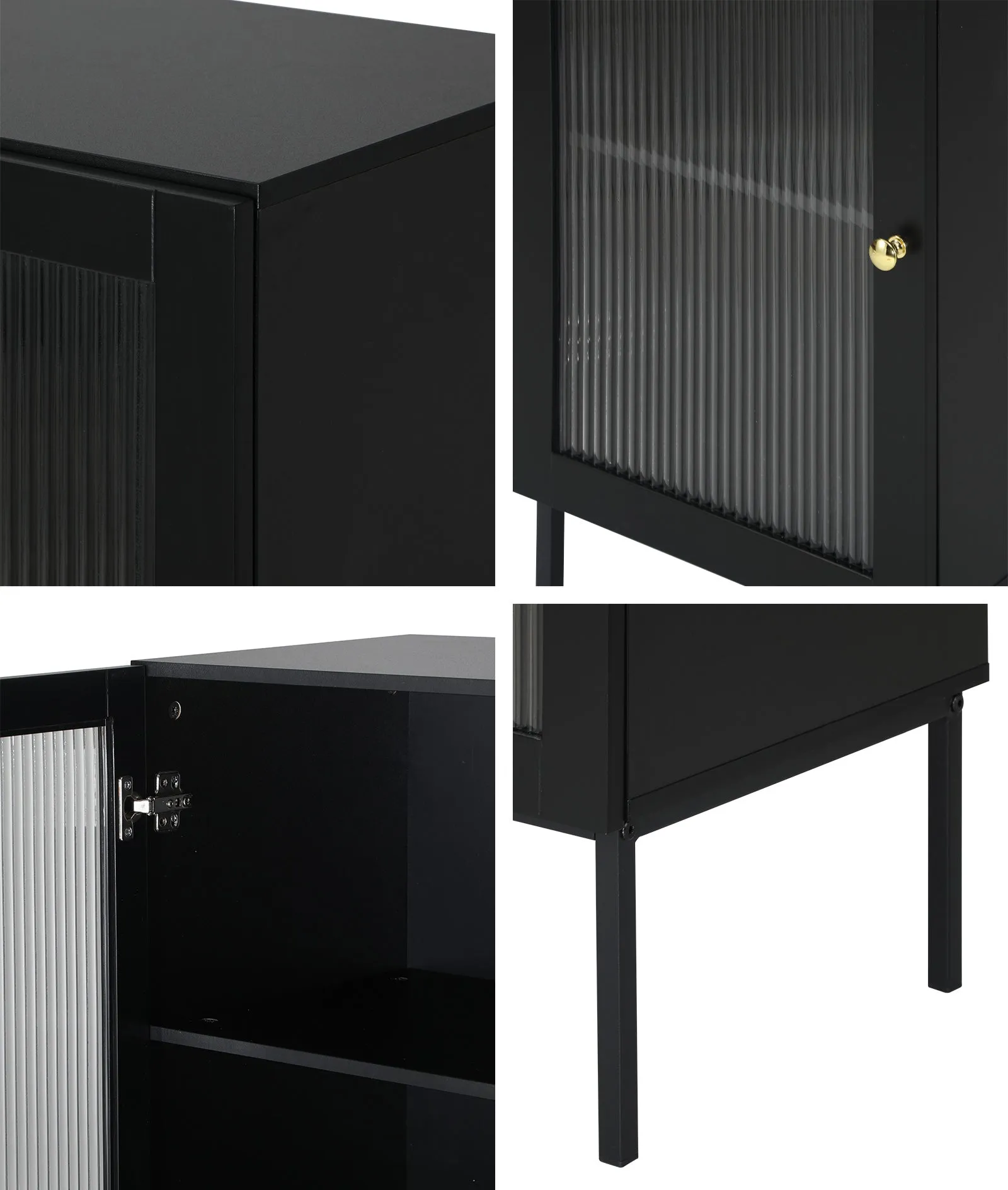 Oikiture Bathroom Cabinet Floor Cupboard Slim Storage Tempered Glass Door Black