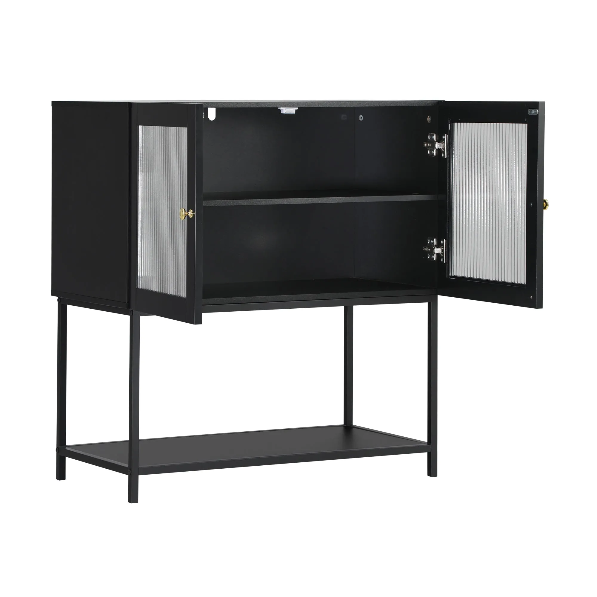 Oikiture Bathroom Cabinet Floor Cupboard Storage Two Tempered Glass Door Black