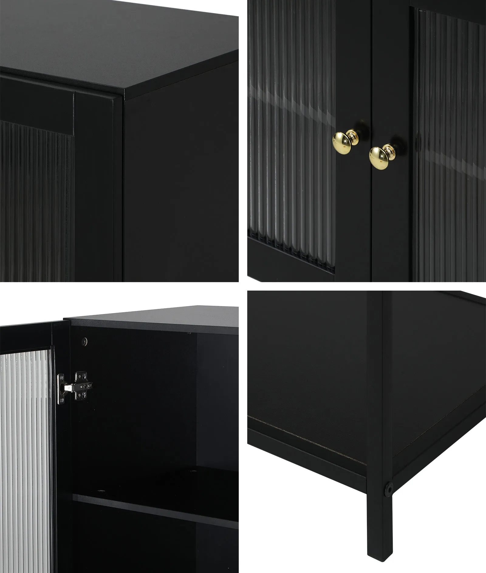 Oikiture Bathroom Cabinet Floor Cupboard Storage Two Tempered Glass Door Black