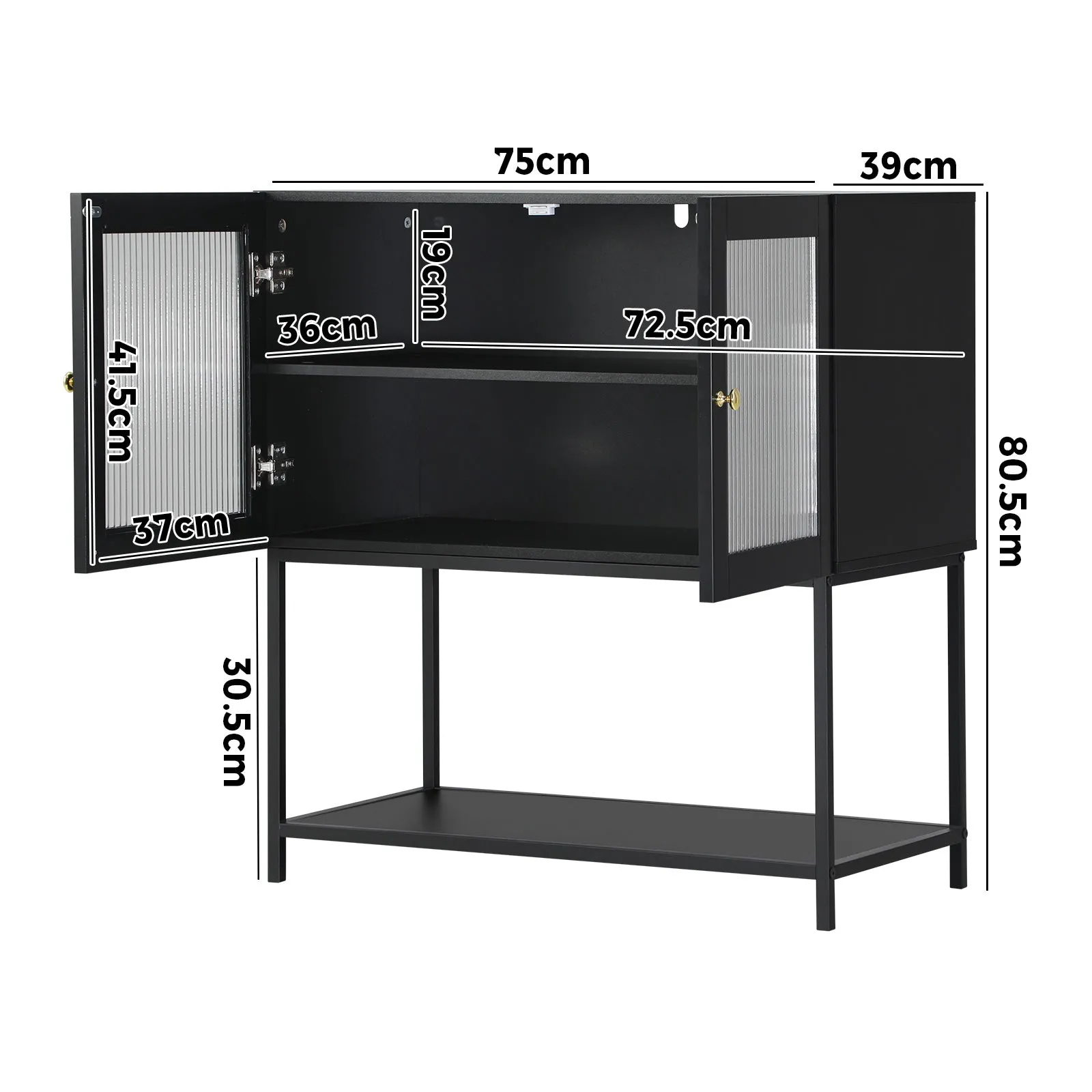 Oikiture Bathroom Cabinet Floor Cupboard Storage Two Tempered Glass Door Black