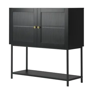 Oikiture Bathroom Cabinet Floor Cupboard Storage Two Tempered Glass Door Black
