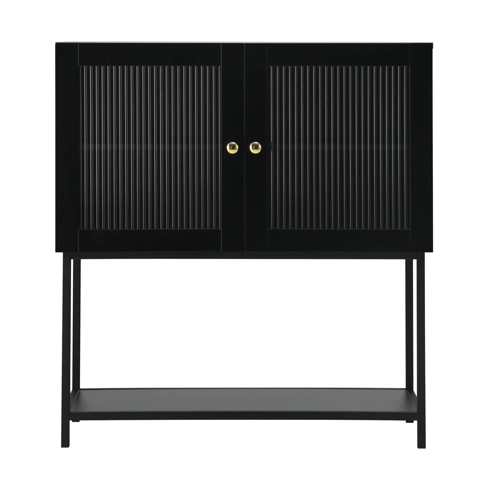 Oikiture Bathroom Cabinet Floor Cupboard Storage Two Tempered Glass Door Black