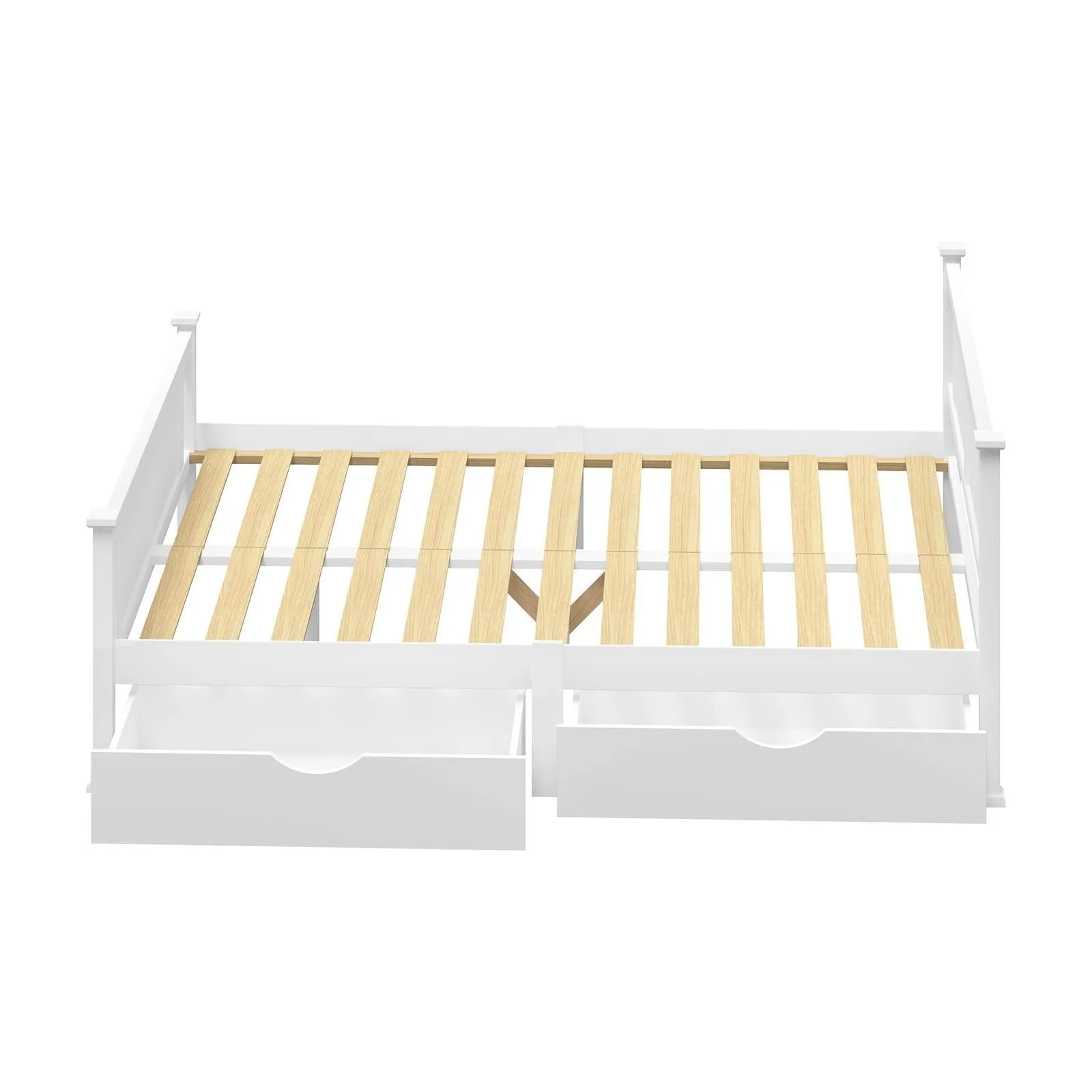 Oikiture Wooden Bed Frame Double Size with Storage Drawers Trundles