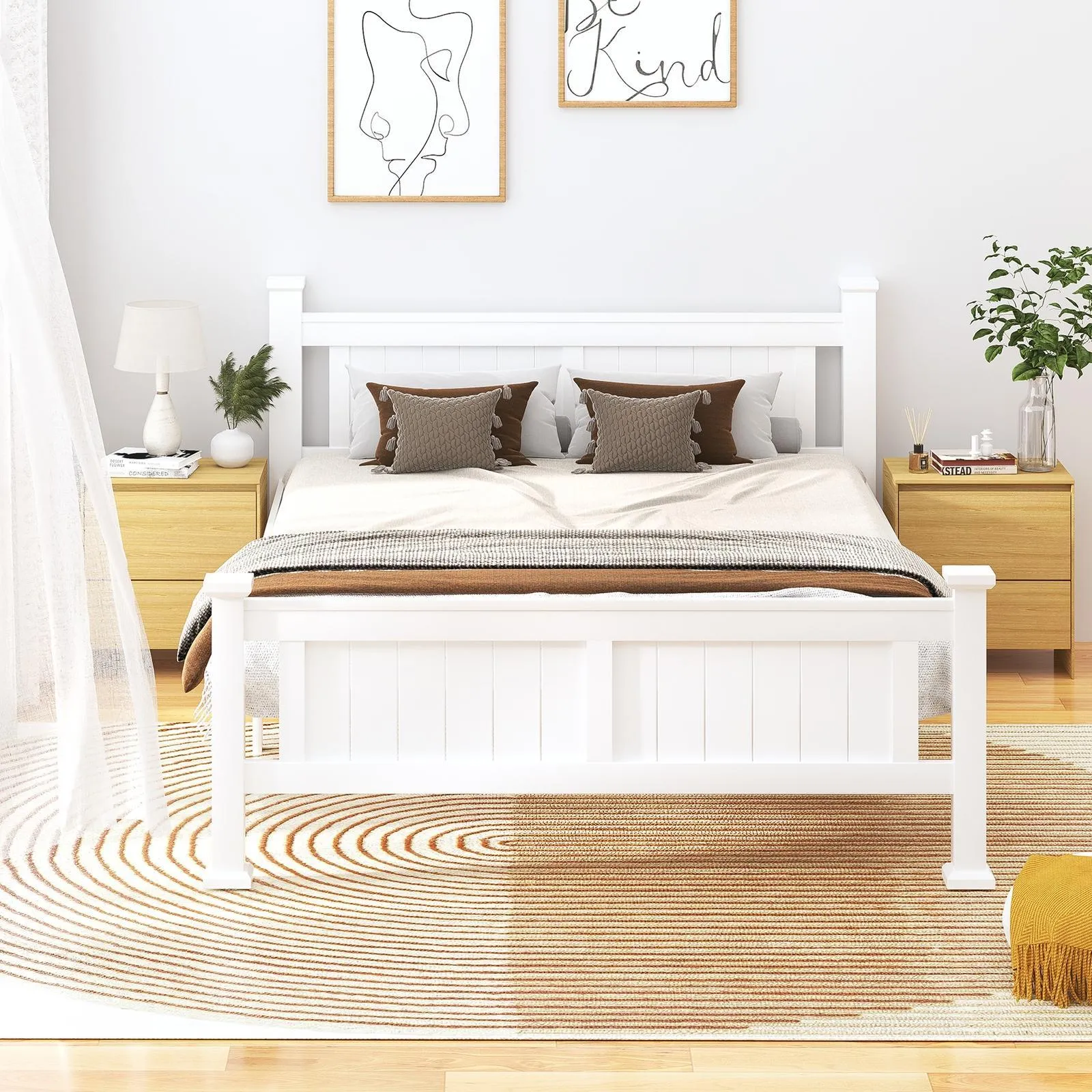 Oikiture Wooden Bed Frame Double Size with Storage Drawers Trundles