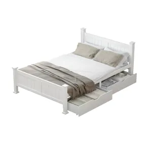 Oikiture Wooden Bed Frame Double Size with Storage Drawers Trundles