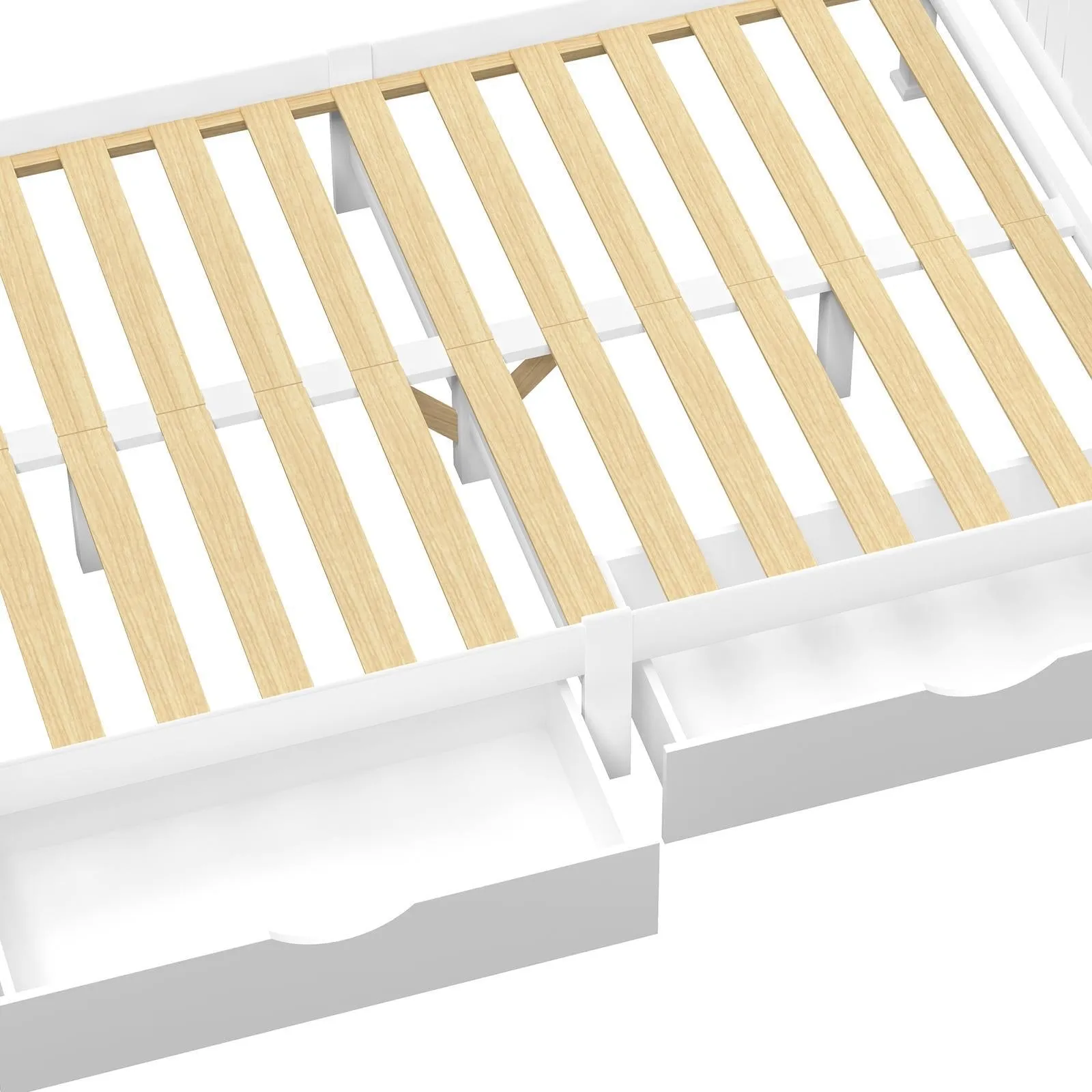 Oikiture Wooden Bed Frame Double Size with Storage Drawers Trundles