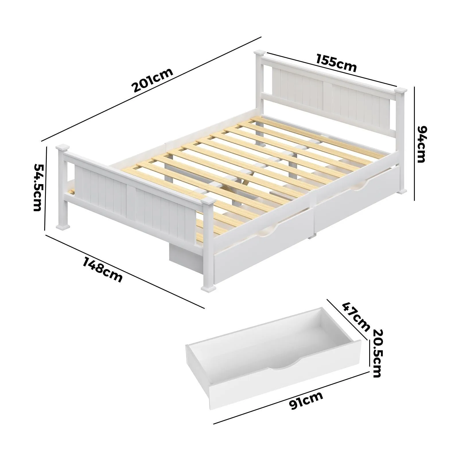 Oikiture Wooden Bed Frame Double Size with Storage Drawers Trundles
