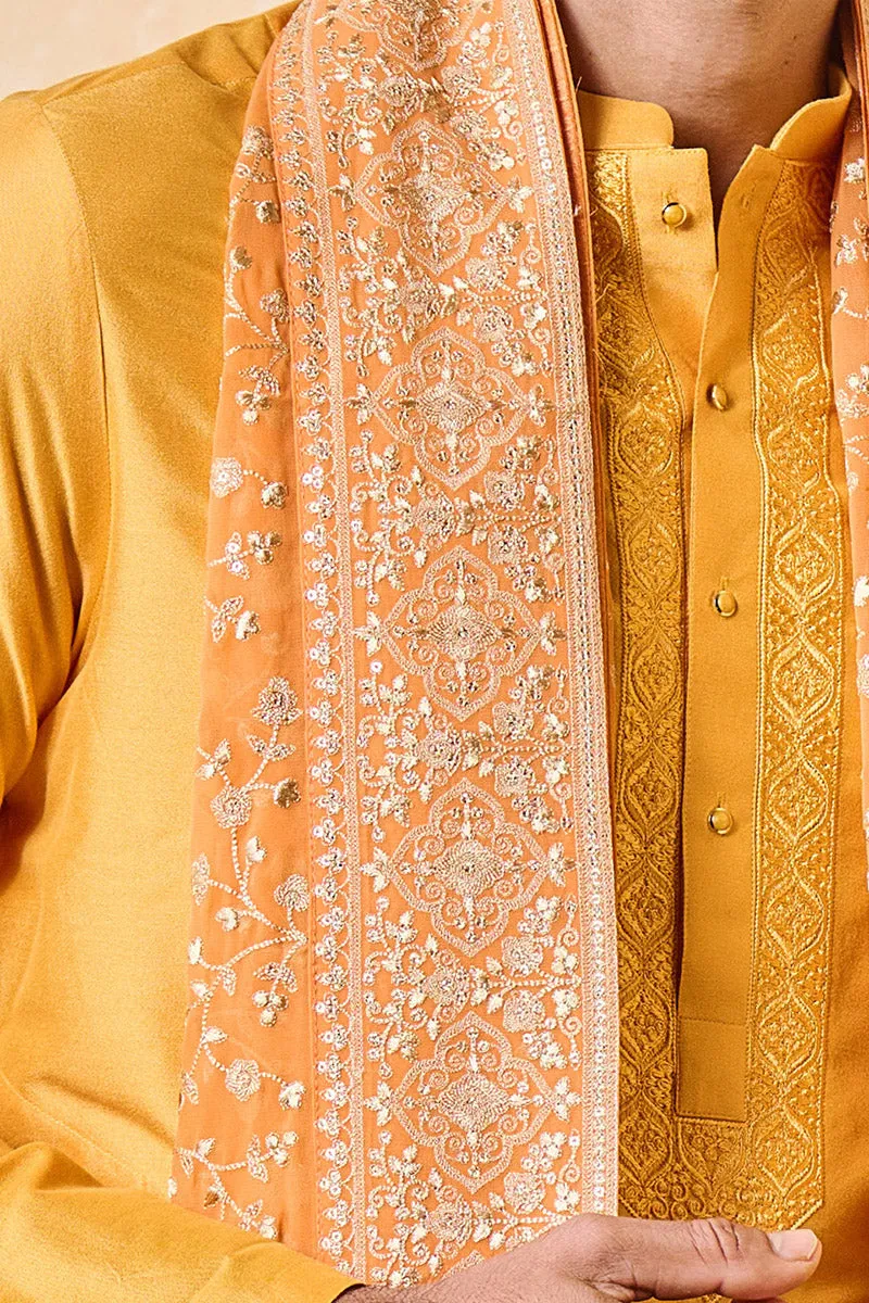 Orange All Over Embroidered Shawl