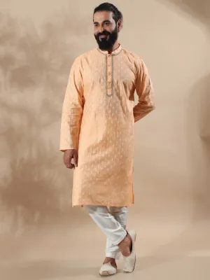 Peach Banarasi Chanderi Buta Long Kurta